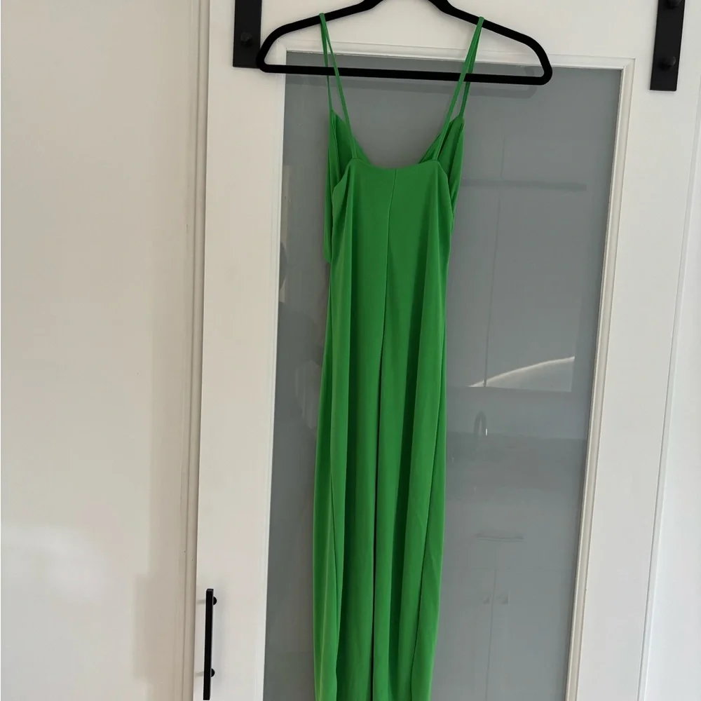 Zara Green Slip Midi Dress with Cutout Spaghetti Straps - Picture 6 of 6